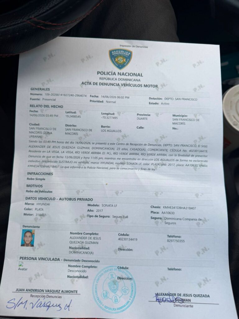 Vehicle theft reported last weekend in San Francisco de Macorís | De Último Minuto English