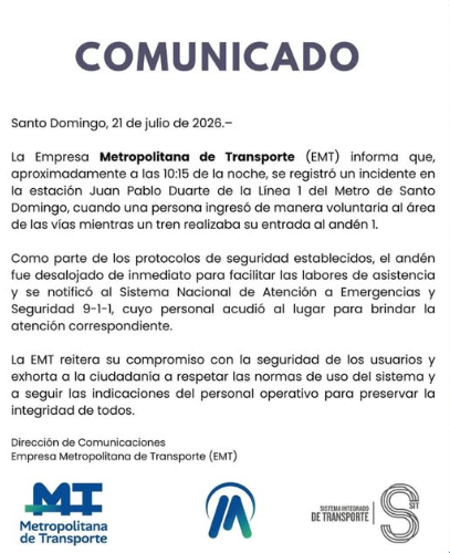 Person enters Metro tracks at Juan Pablo Duarte station; emergency protocol activated | De Último Minuto English