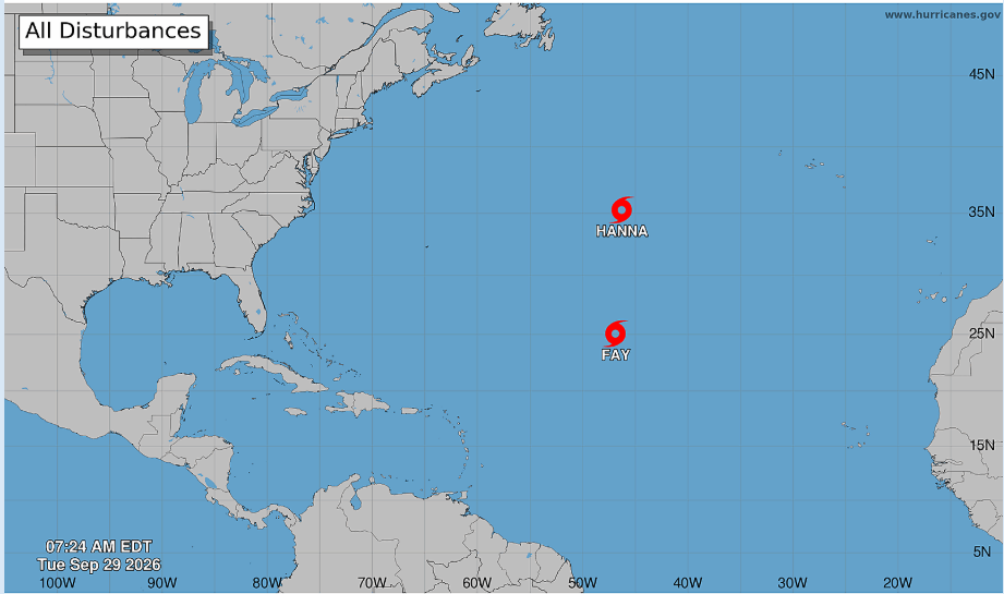Storms Hanna and Fay move across the central Atlantic with no threat to land | 1 | Las tormentas Hanna y Fay avanzan por el Atlántico central