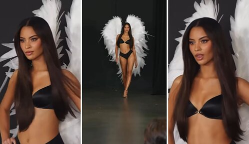 Andreina Martínez en Victoria’s Secret durante el certamen Angels Among Us, luciendo sus alas en la pasarela.